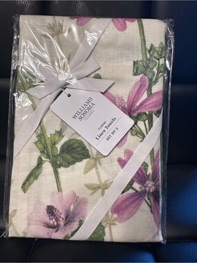 Williams Sonoma Floral Linen Towels - Pink, Green & Purple